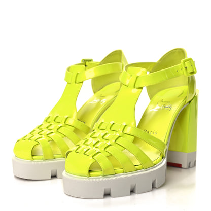 Christian Louboutin Patent Perle Meduzette 100 Lug Sole Sandals 39.5 Fluo Yellow 3 of 9