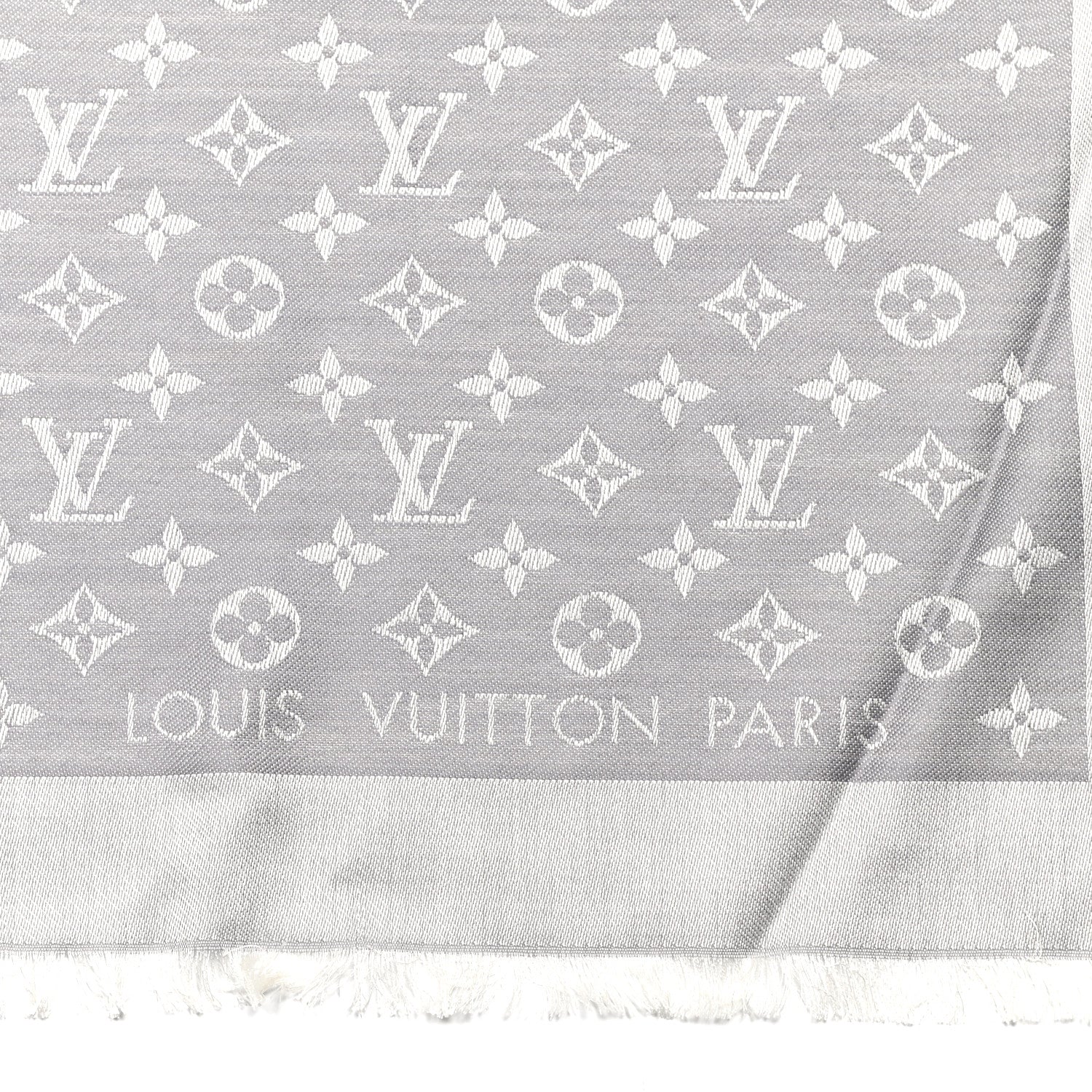 Louis Vuitton Wool Silk Monogram Denim Shawl Pearl Grey 2 of 5