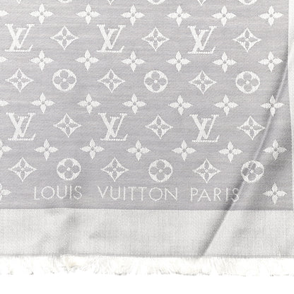 Louis Vuitton Wool Silk Monogram Denim Shawl Pearl Grey 2 of 5