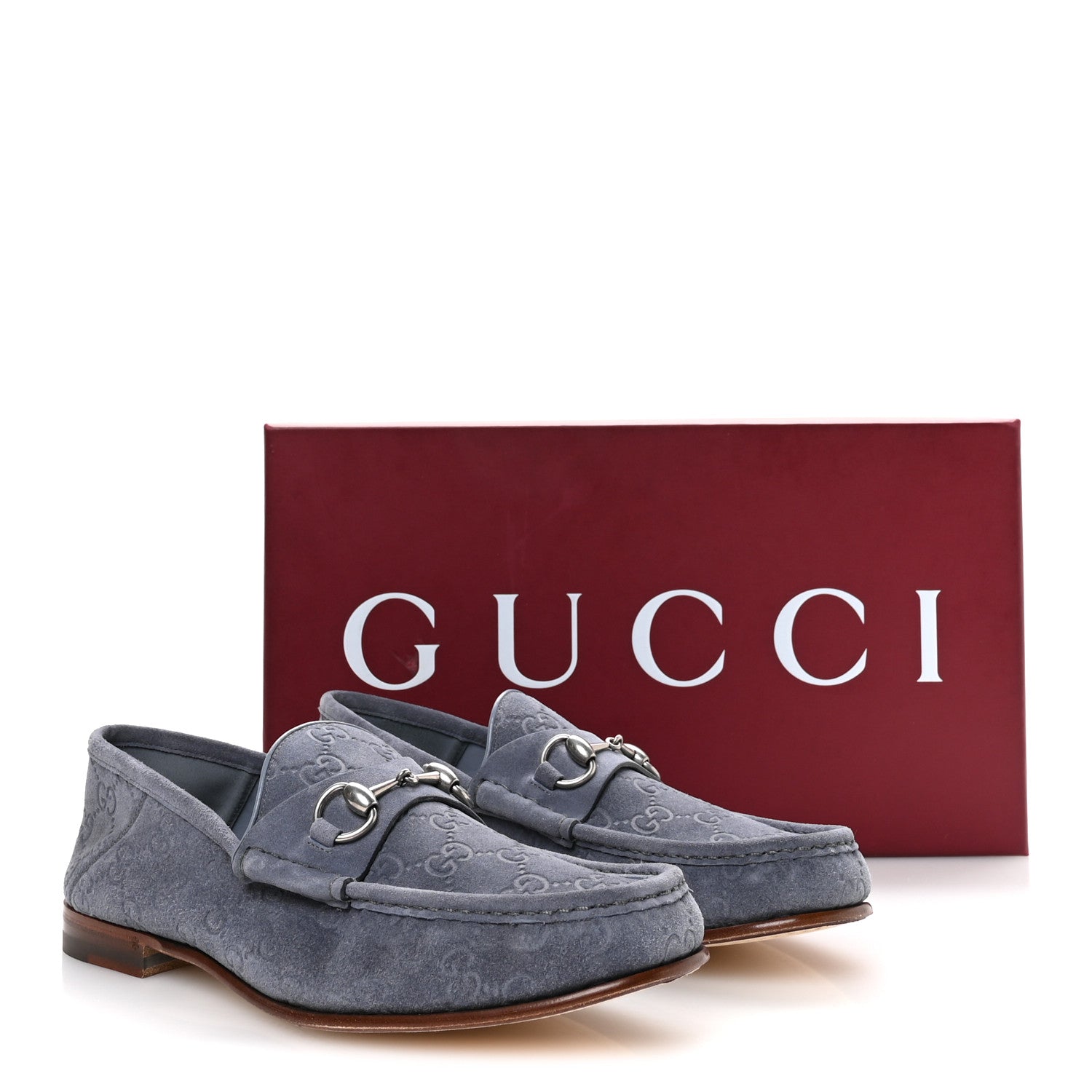 Gucci Luxury Suede Guccissima Mens Horsebit Mocassin Loafers 9.5 Foggy Grey 9 of 9