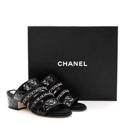 Chanel Distressed Patent Quilted Chain Mule Sandals 36 Black 13 of 13