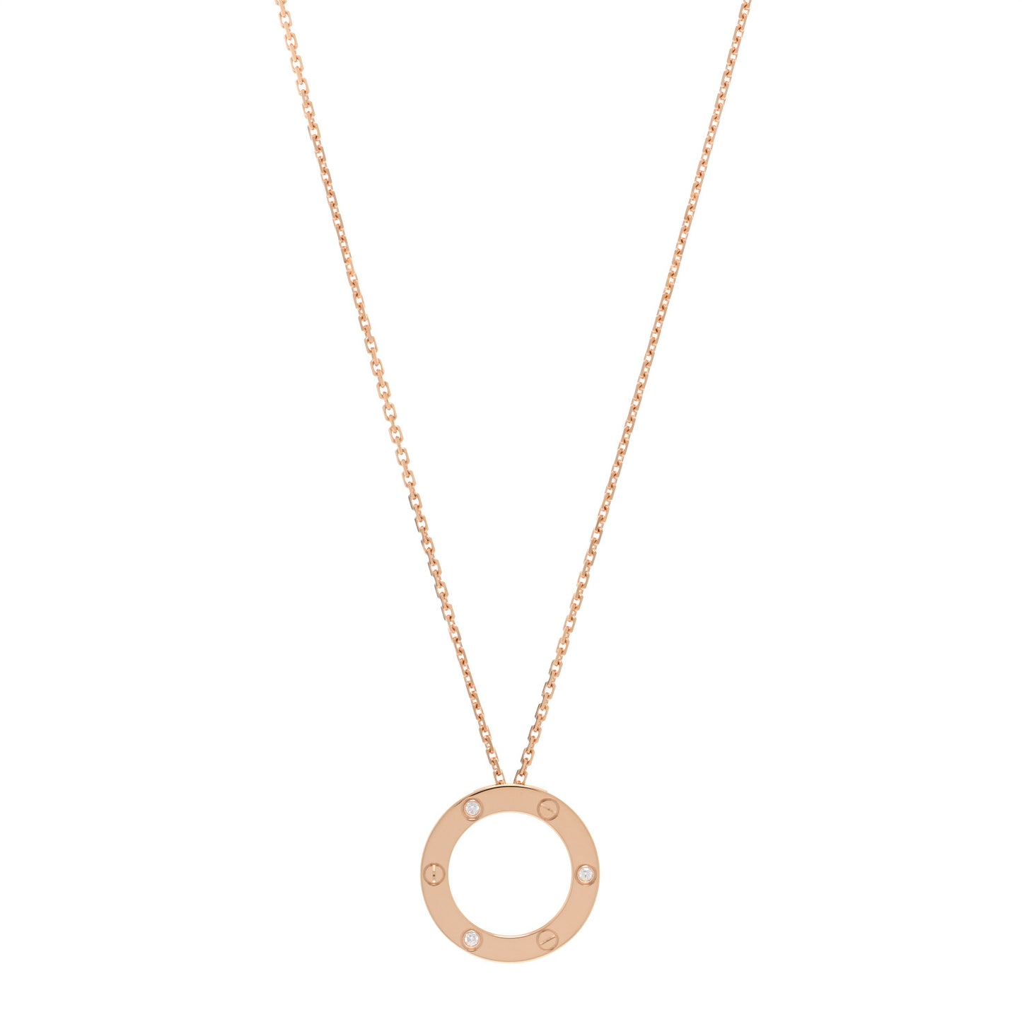 18K Pink Gold 3 Diamonds LOVE Pendant Necklace