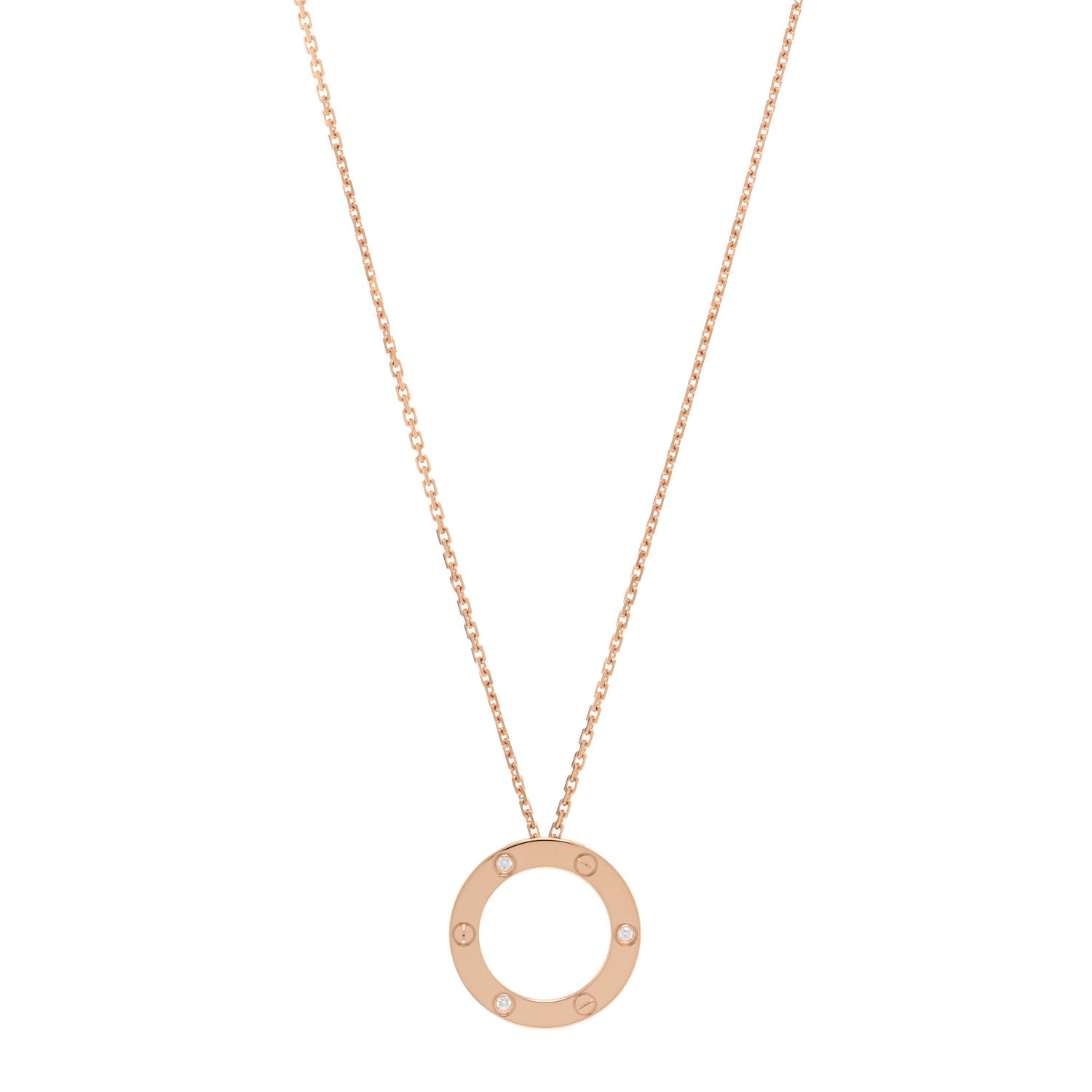 Cartier 18K Pink Gold 3 Diamonds LOVE Pendant Necklace 1 of 5