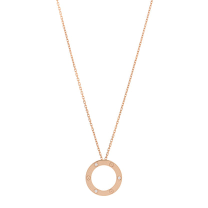 Cartier 18K Pink Gold 3 Diamonds LOVE Pendant Necklace 1 of 5