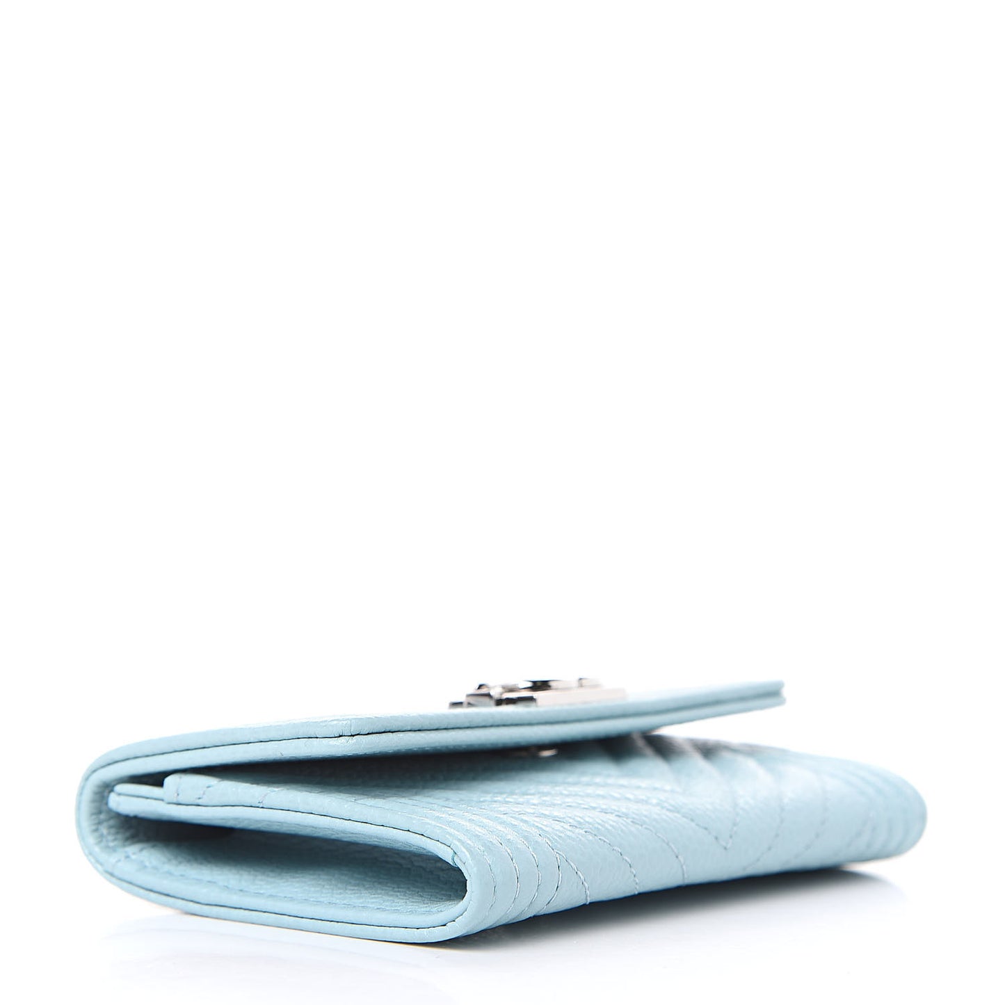 Caviar Chevron Quilted Boy Card Holder Wallet Light Blue