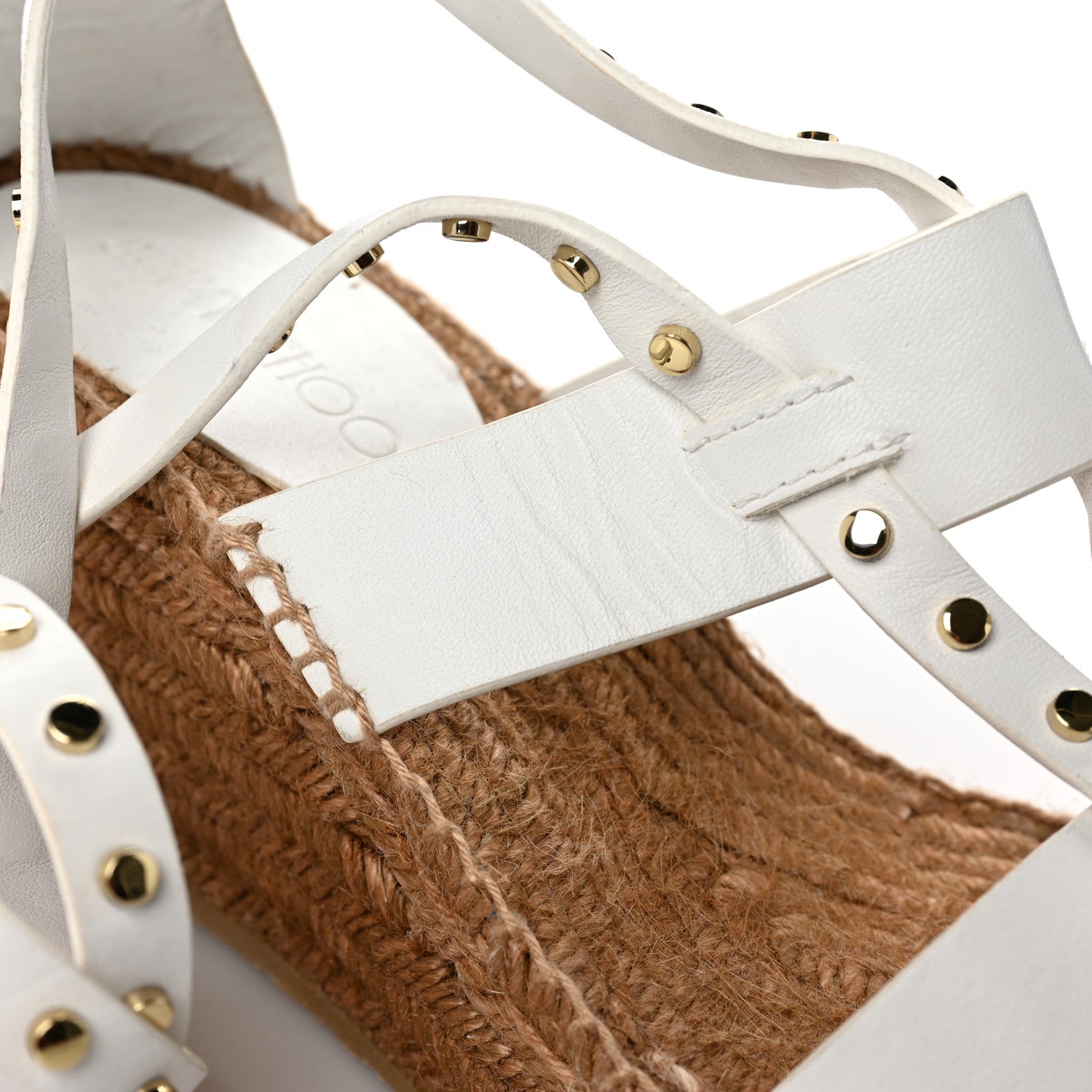 Jimmy Choo Calfskin Studded Danica 80 Espadrille Wedge Sandals 39 White 8 of 8