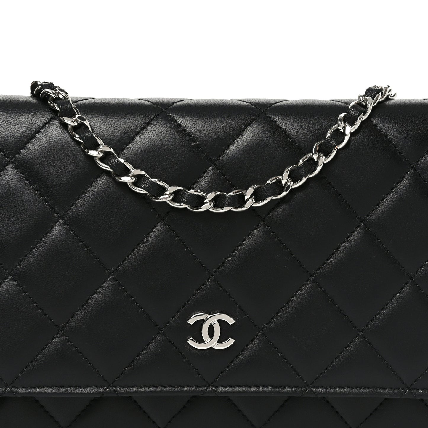 Lambskin Quilted Wallet On Chain WOC Black