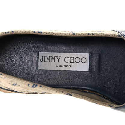 Jimmy Choo Jacquard Monogram Calfskin Cora Dru Espadrilles 37 Sand Dune Navy 7 of 11