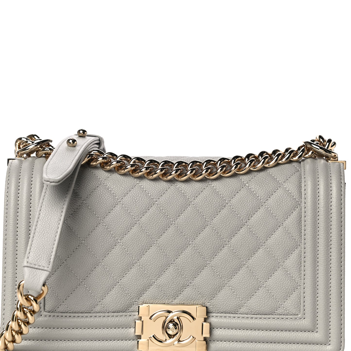 Caviar Quilted Medium Boy Flap Light Grey