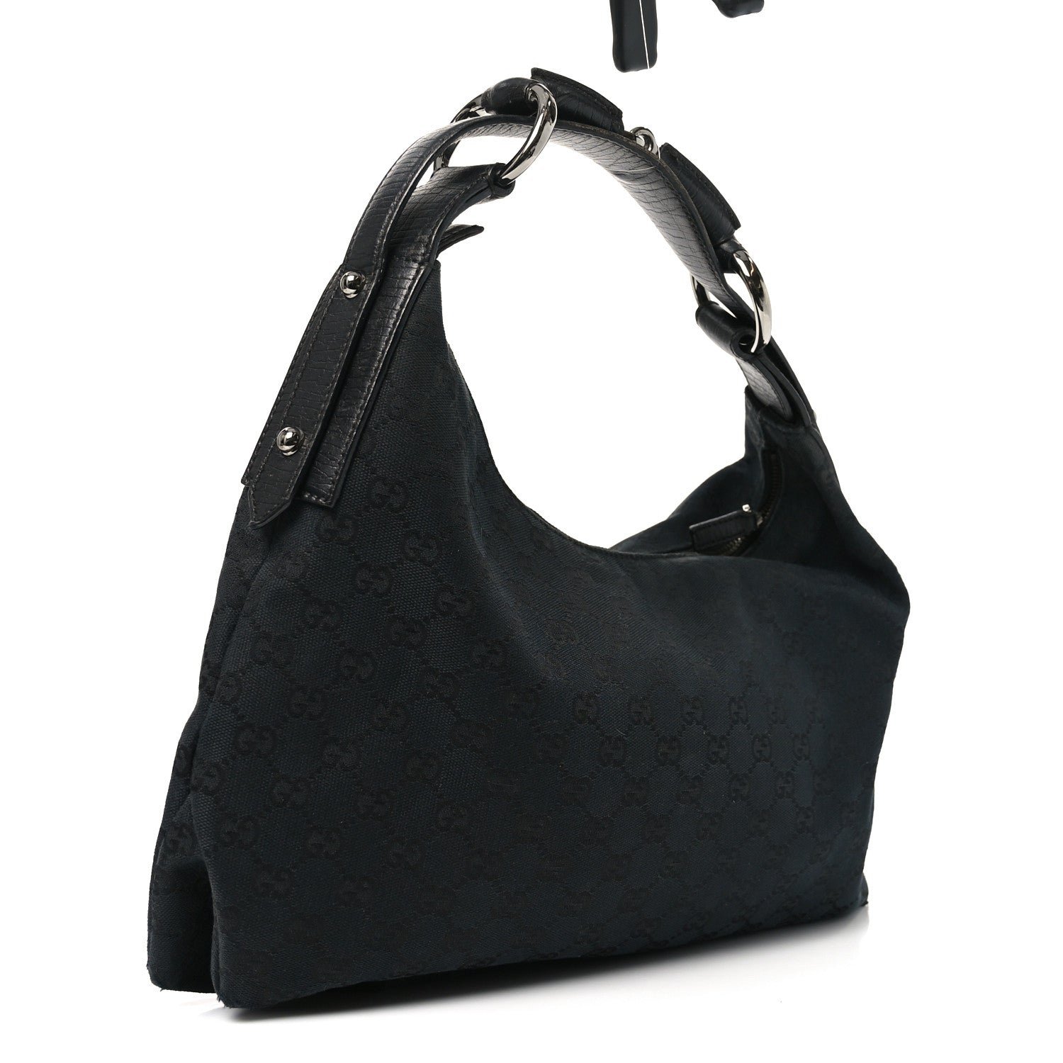 Gucci Monogram Medium Horsebit Chain Hobo Black 3 of 9