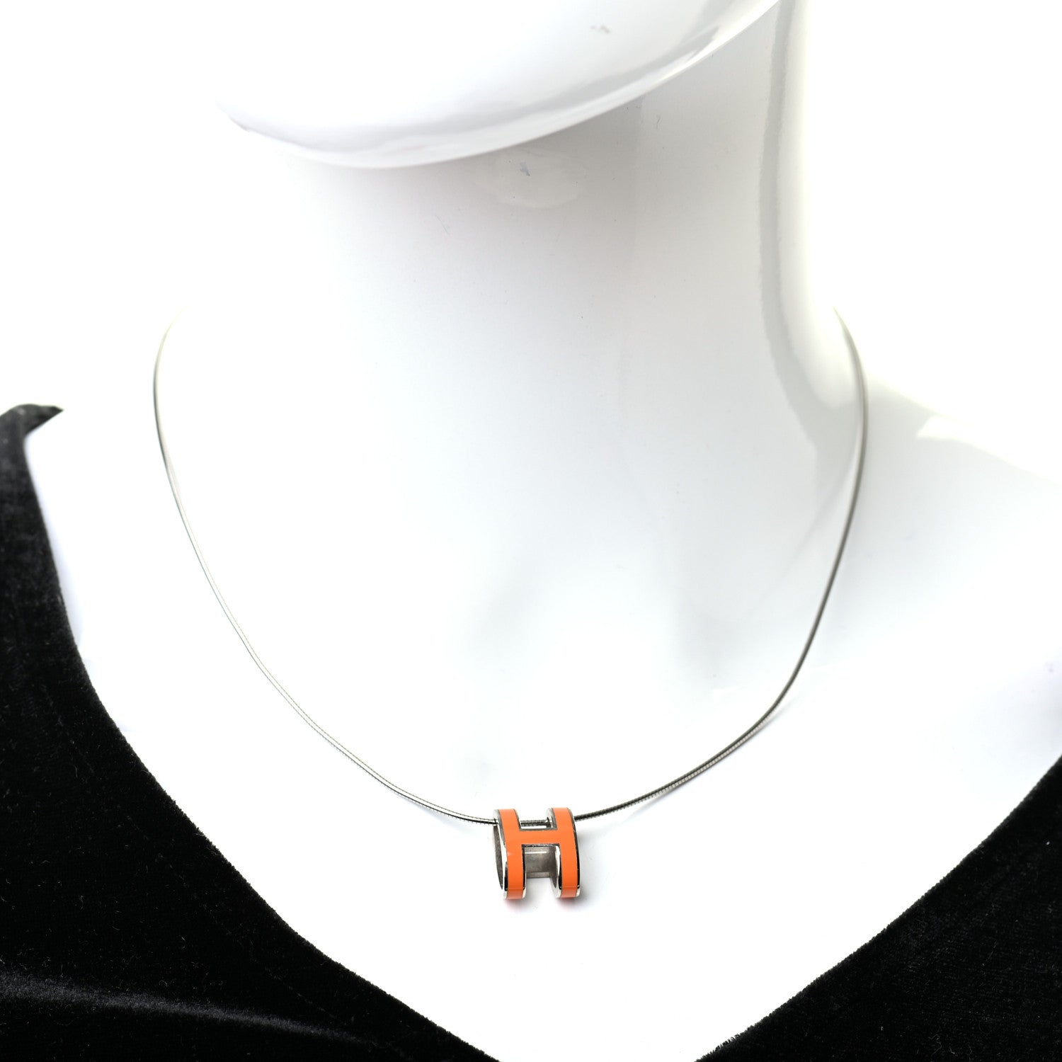 Hermes Lacquered Palladium Pop H Pendant Necklace Orange 2 of 5