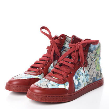Gucci GG Supreme Monogram Blooms Womens High Top Sneakers 38.5 Beige Blue Navy Red 3 of 8