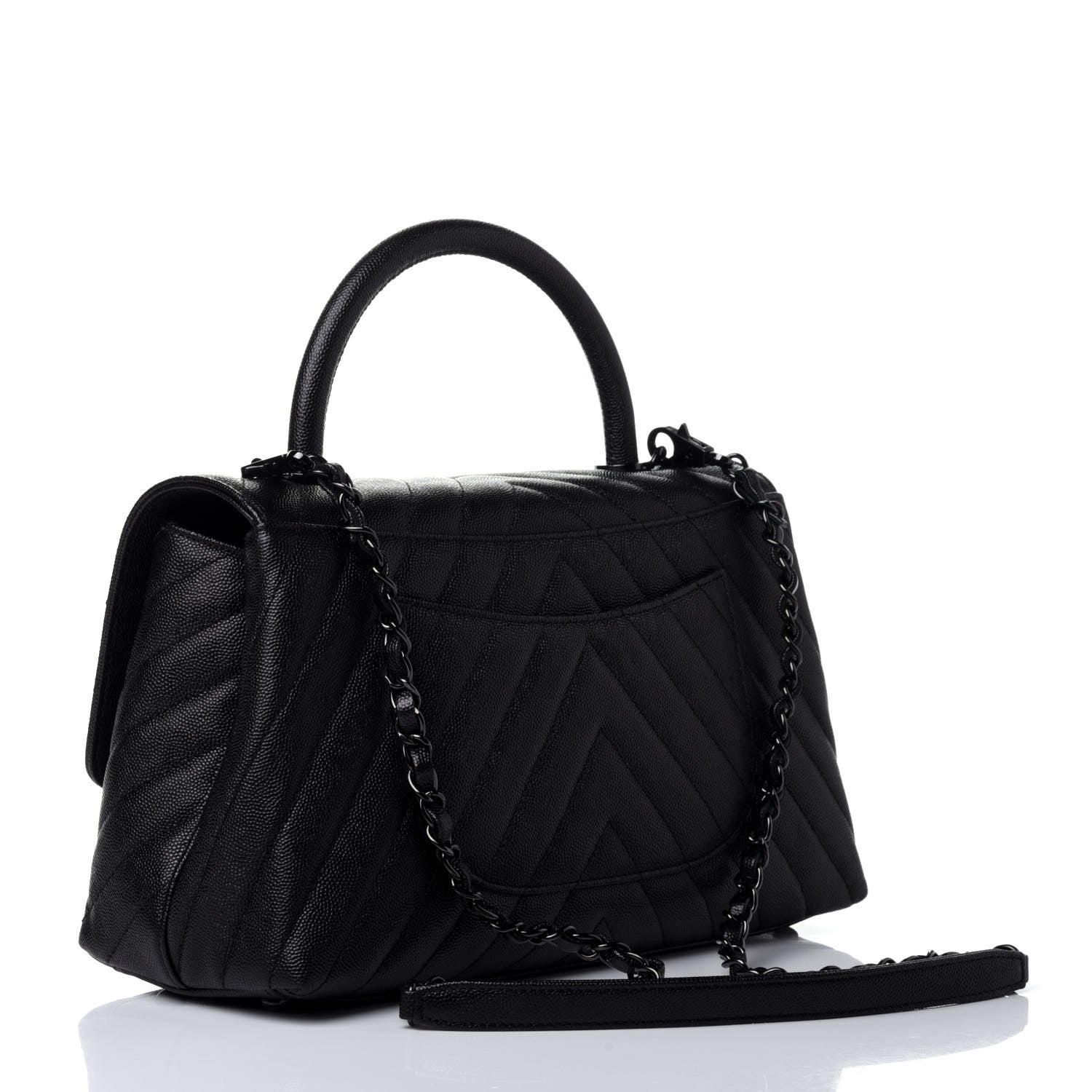 Chanel Caviar Chevron Quilted Small Coco Handle Flap So Black 2 of 4