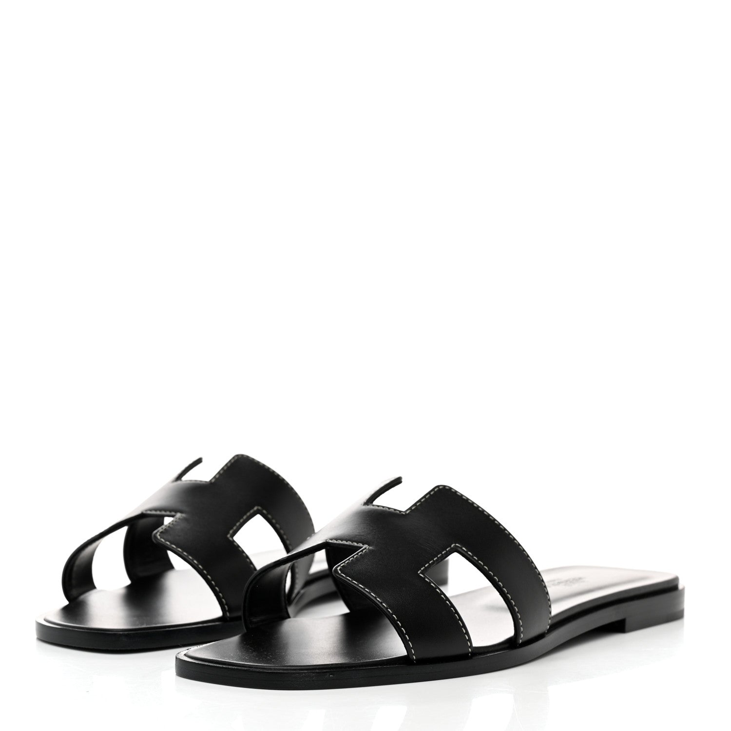 Hermes Box Calfskin Oran Sandals 37.5 Black 3 of 9