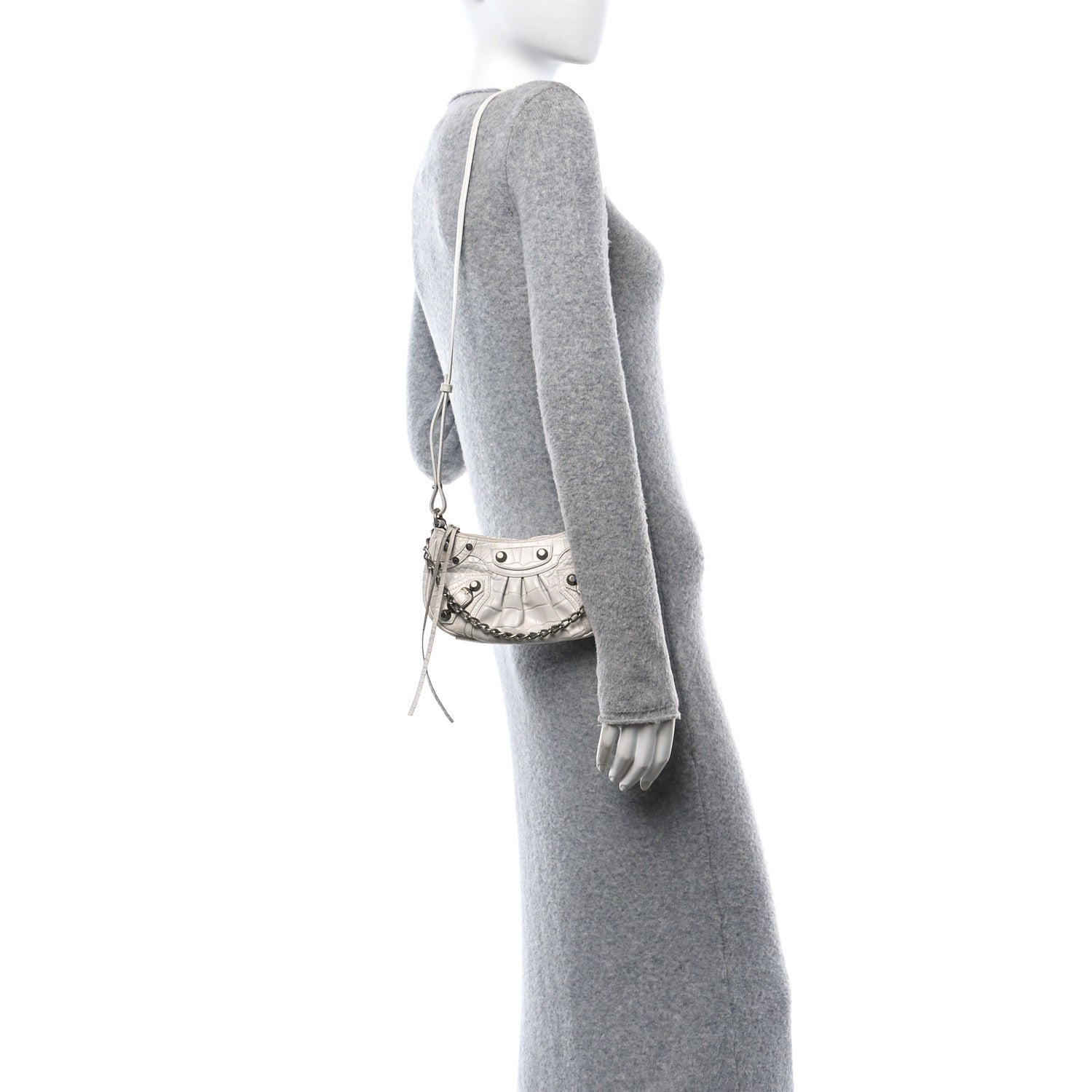 Balenciaga Extra Supple Calfskin Crocodile Embossed Le Cagole Mini Purse With Chain White 2 of 14