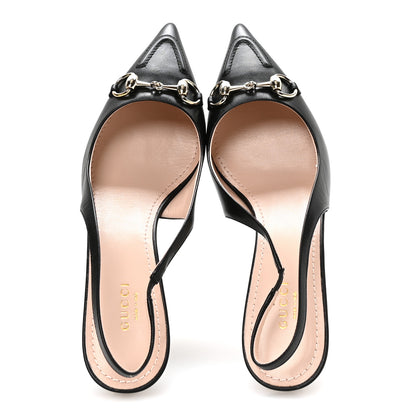 Gucci Malaga Kid Horsebit 45mm Slingback Pumps 39.5 Black 2 of 9