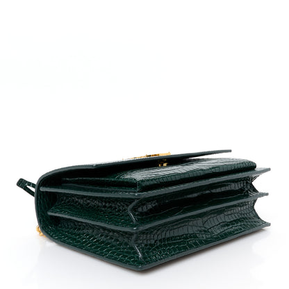 Saint Laurent Calfskin Crocodile Embossed Medium Monogram Sunset Dark Green 4 of 12
