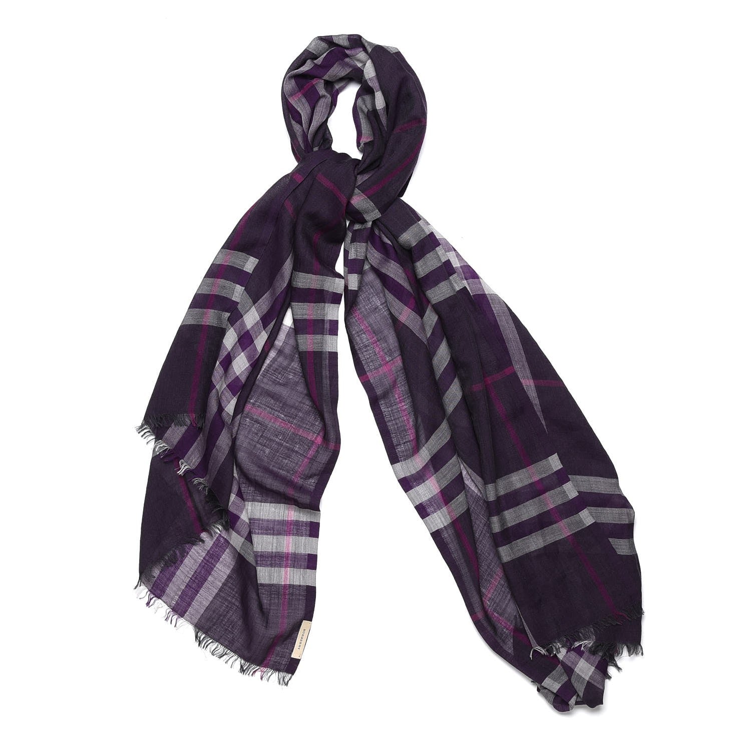 Burberry Wool Silk Gauze Giant Check Scarf Purple 1 of 6
