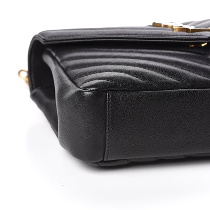 Saint Laurent Sheepskin Matelasse Chevron Monogram Medium College Bag Black 7 of 9