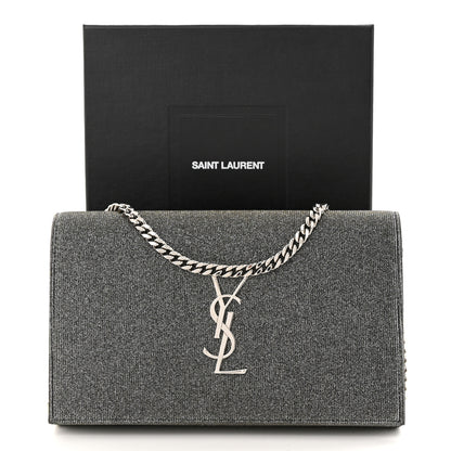 Saint Laurent Metallic Sparkle Fabric Monogram Chain Wallet Anthracite 10 of 10