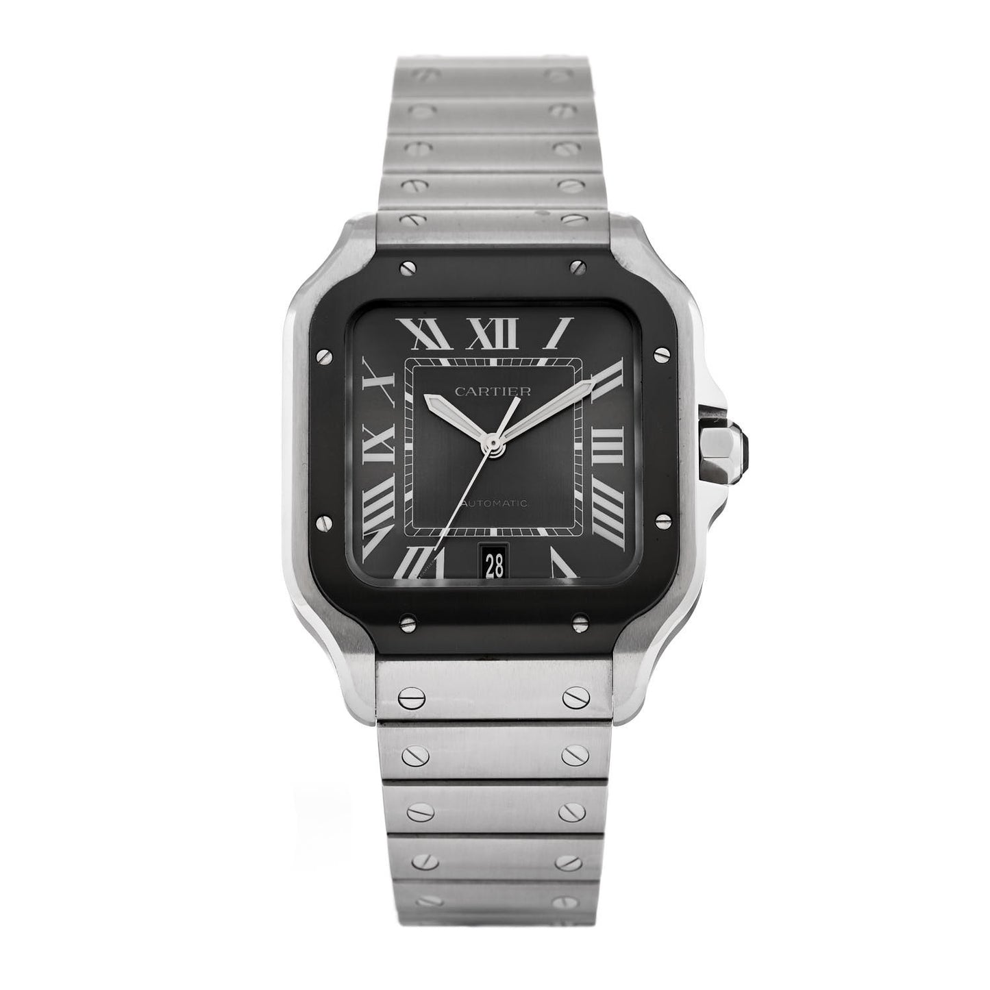 Stainless Steel 39.8mm Santos De Cartier Automatic Watch Black