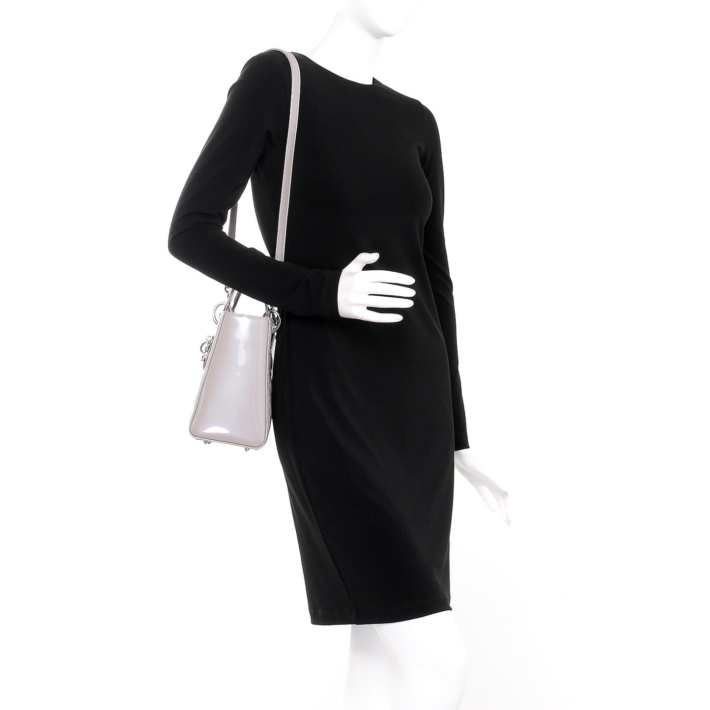 Pearlized Patent Cannage Medium Lady Dior Grey
