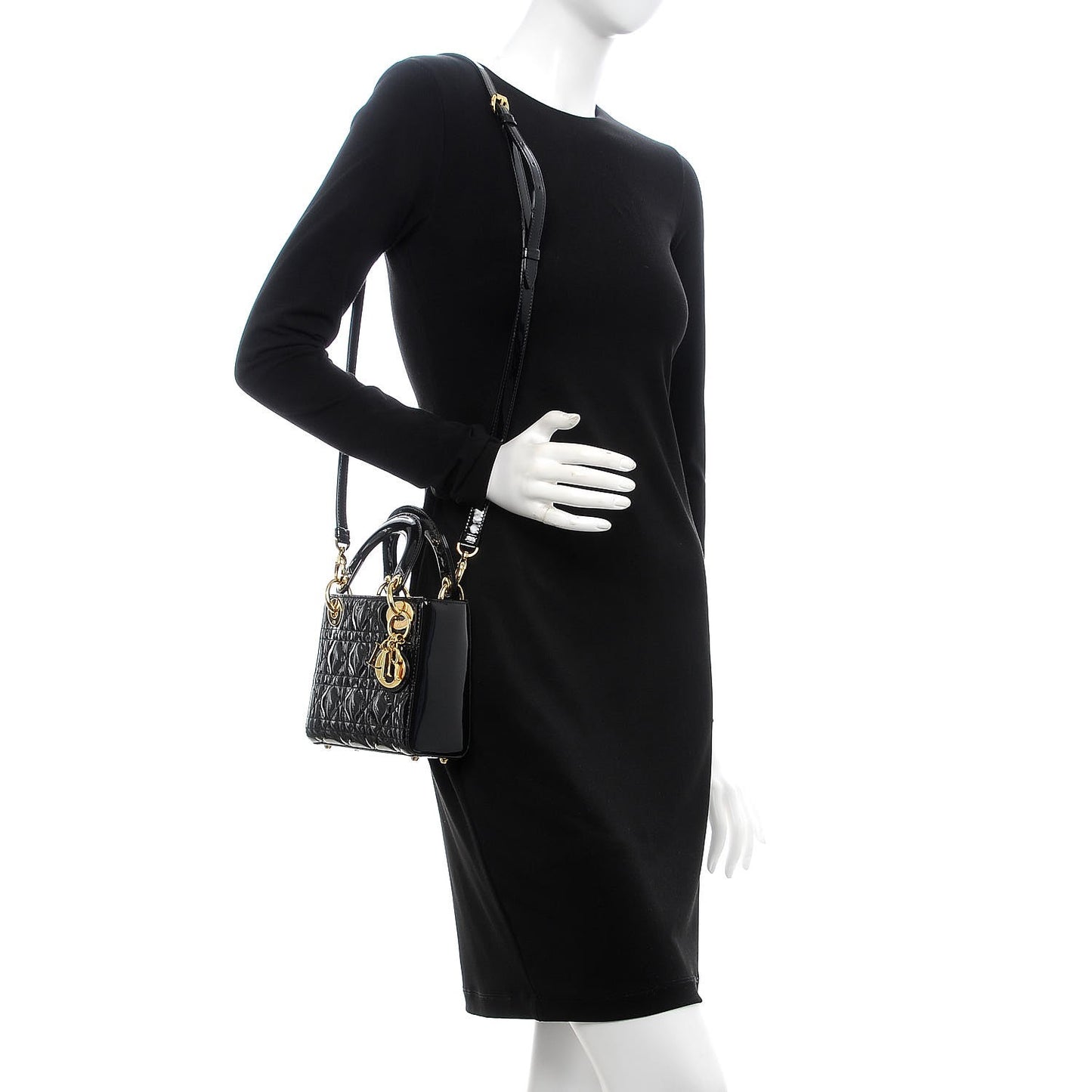 Patent Cannage Mini Lady Dior Black