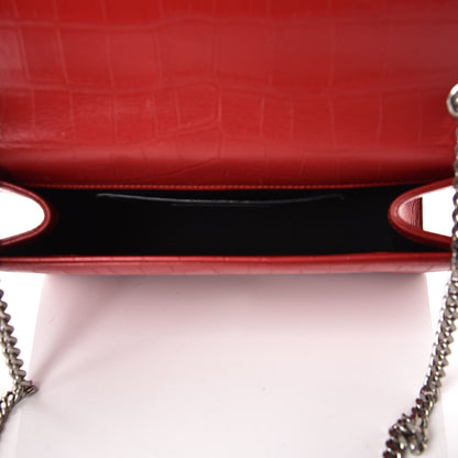Saint Laurent Calfskin Crocodile Embossed Medium Classic Monogram Kate Tassel Satchel Red 5 of 10