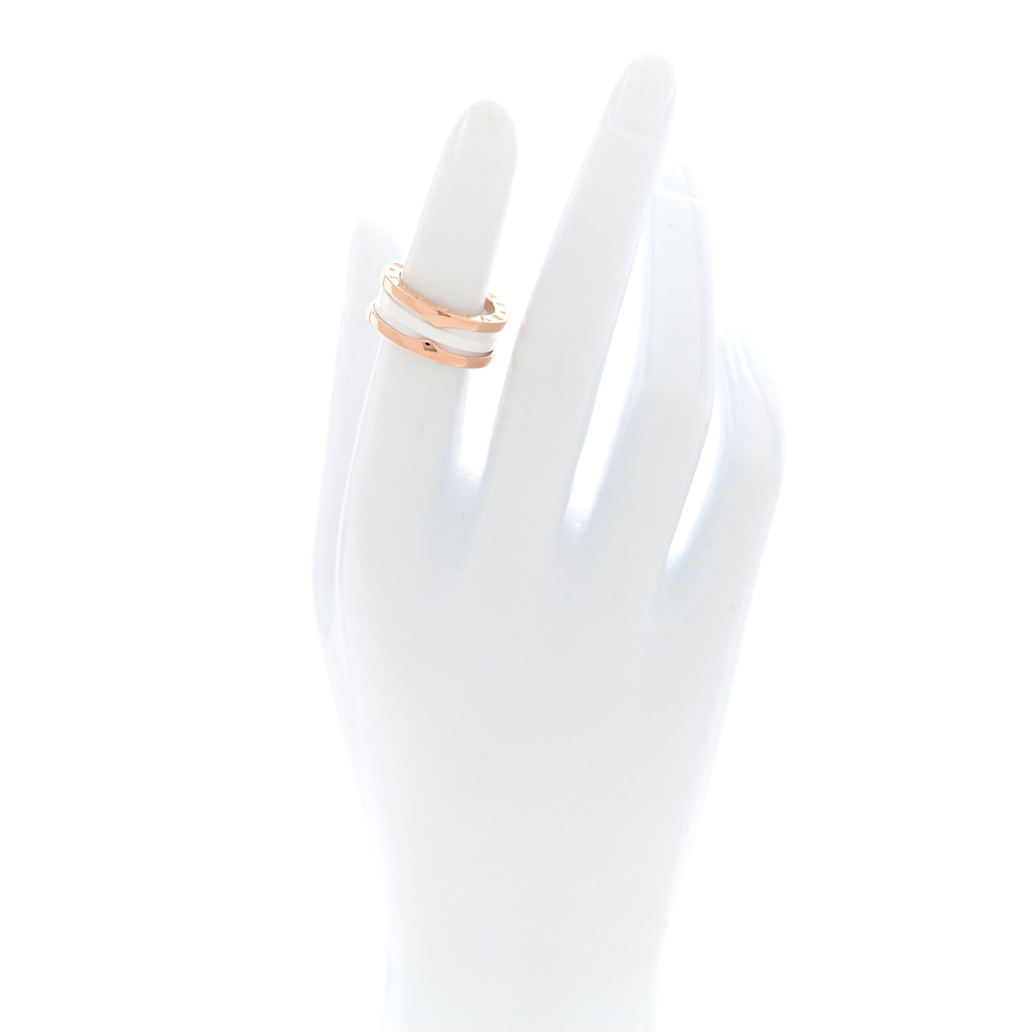 18K Rose Gold White Ceramic B.Zero1 Two-Band Ring 49 5