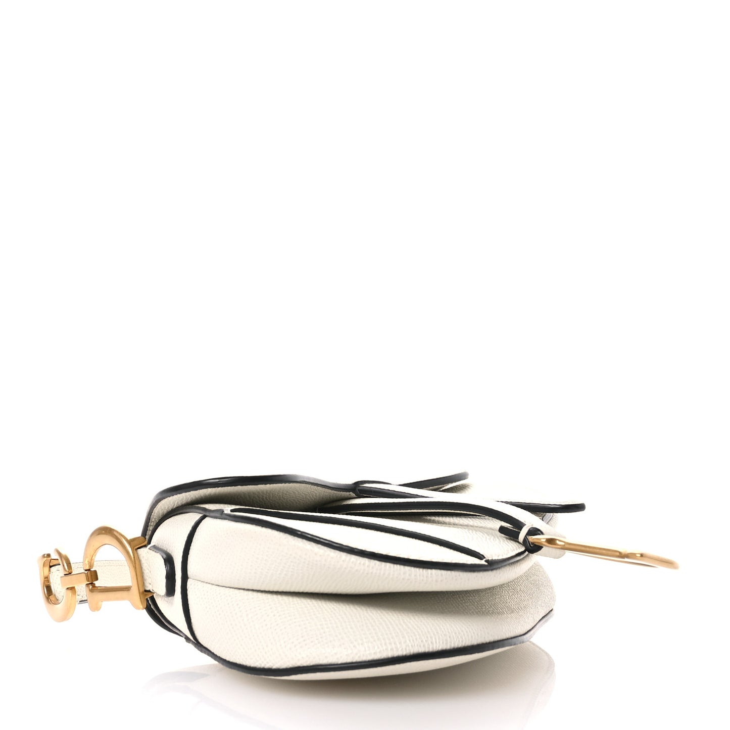 Grained Calfskin Mini Saddle Bag White