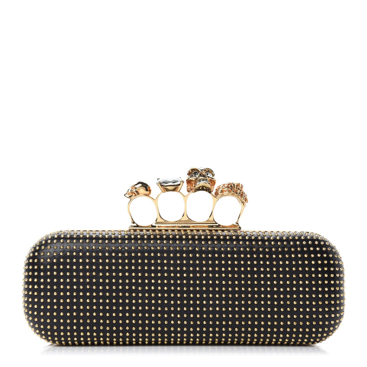 Suede Studded Skull Knuckle Box Clutch Black