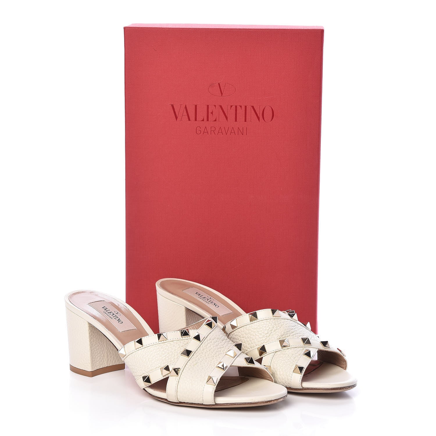 Valentino Garavani Pebbled Calfskin Rockstud Crisscross Slide 60mm Sandals 38 Light Ivory 8 of 8