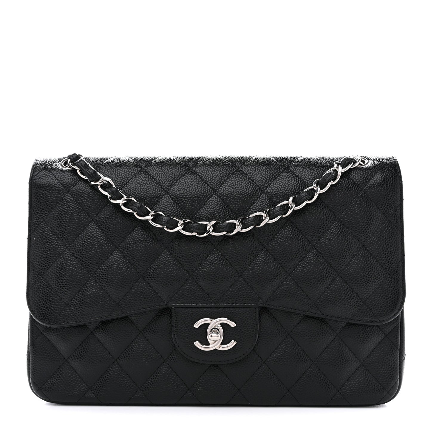 Caviar Quilted Jumbo Double Flap Black