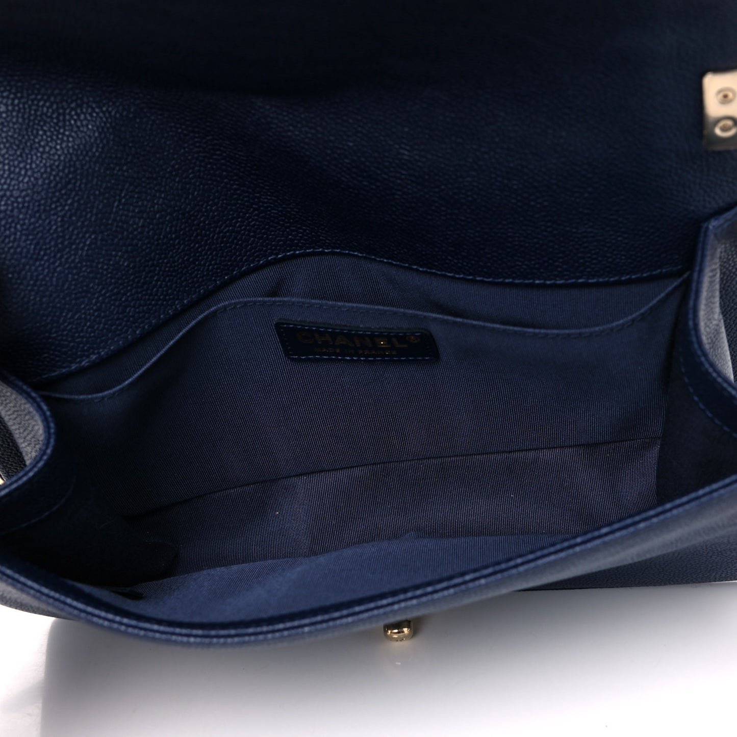 Caviar Chevron Quilted Medium Boy Flap Navy