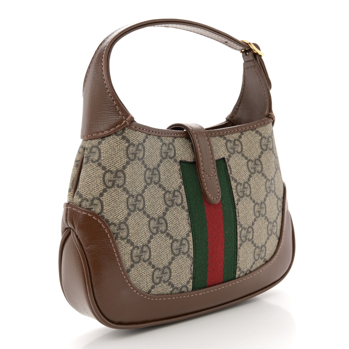 GG Supreme Monogram Azalea Calfskin Web Mini Jackie 1961 Hobo Beige Ebony Brown Sugar