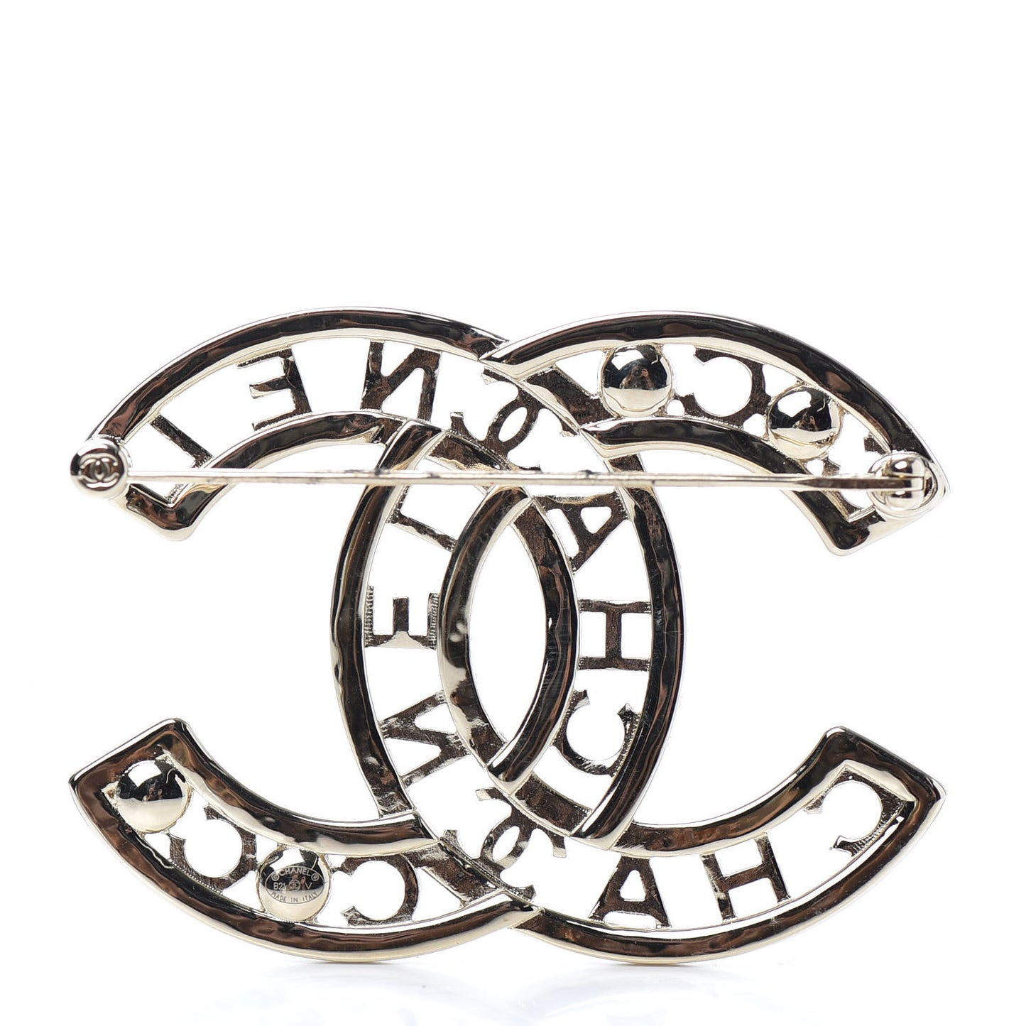 Crystal Pearl Coco CC Logo Brooch Gold