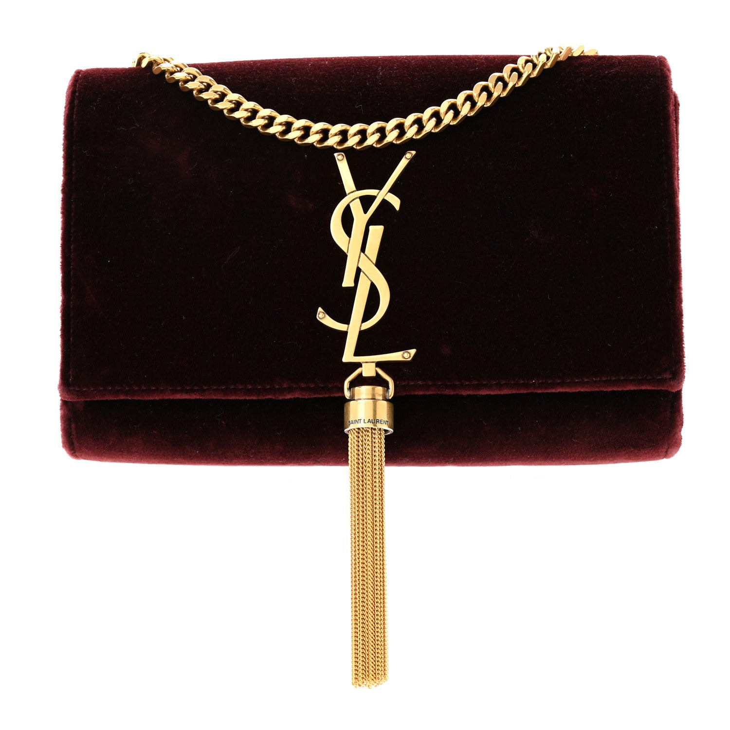 Saint Laurent Velvet Small Classic Monogram Kate Tassel Satchel Burgundy 1 of 10