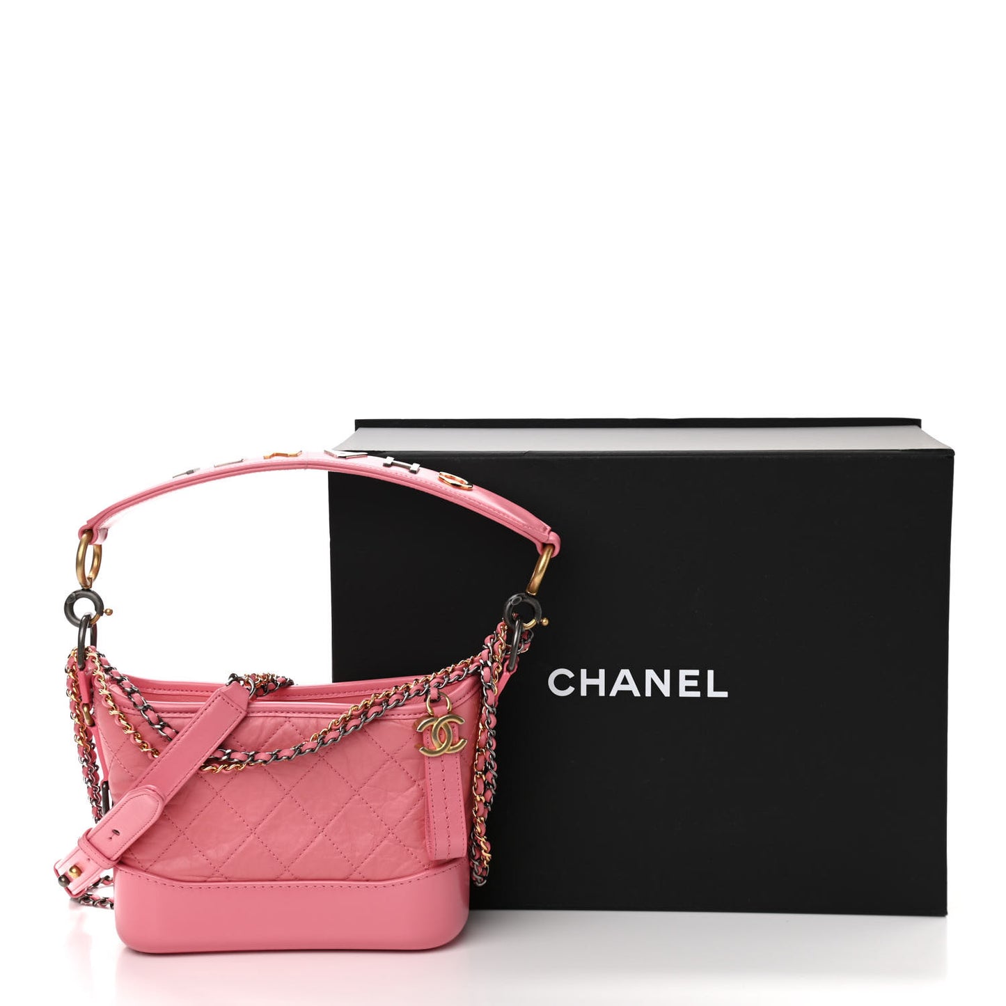 Aged Calfskin Quilted Small Gabrielle Logo Hobo Rose