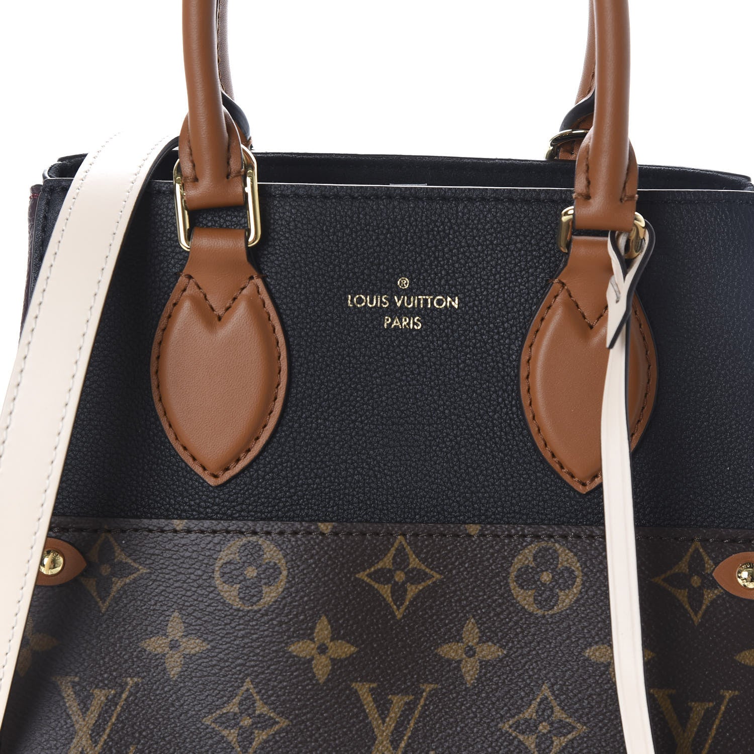 Louis Vuitton Calfskin Monogram Fold Tote MM Black Wine Cream 10 of 10