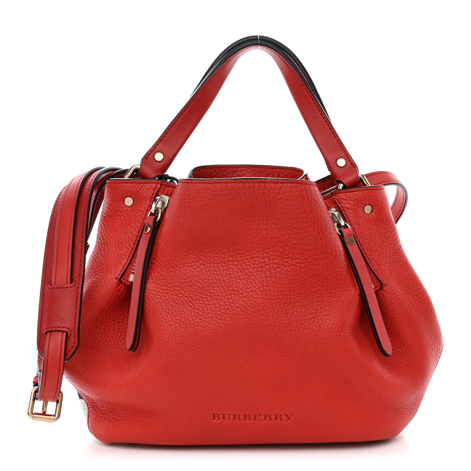Burberry Grainy Calfskin House Check Small Maidstone Red 1 of 17