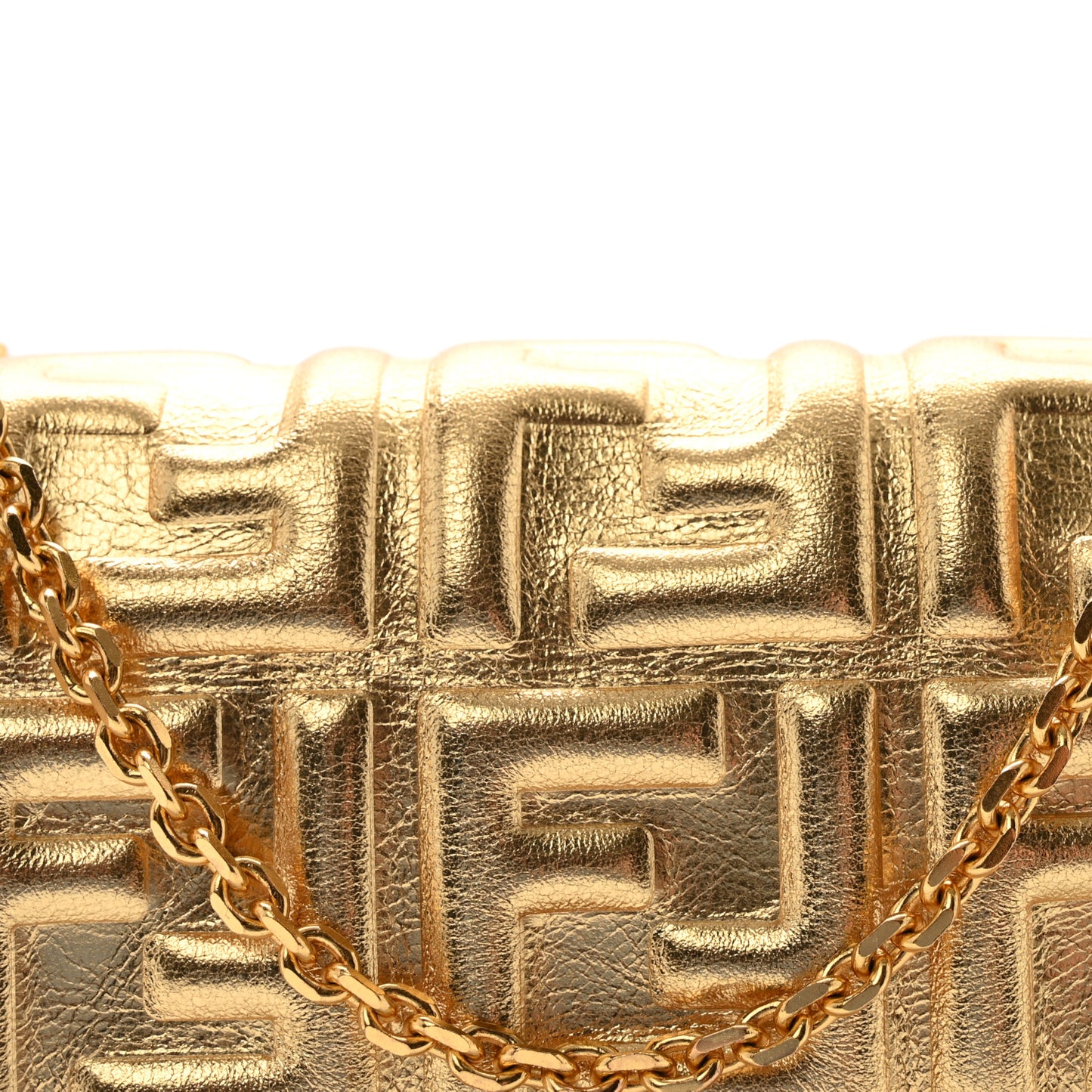 Vitello Catalan Mirror FF 1974 Embossed Continental Wallet on Chain Gold