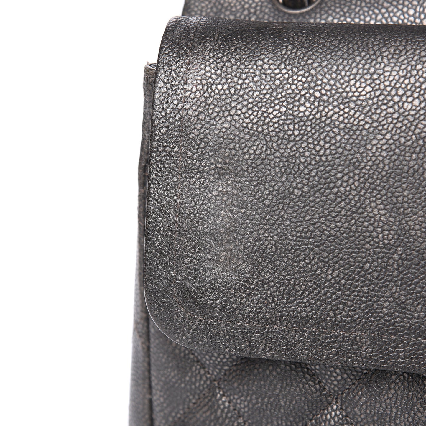 Metallic Caviar Quilted Maxi Double Flap Charcoal