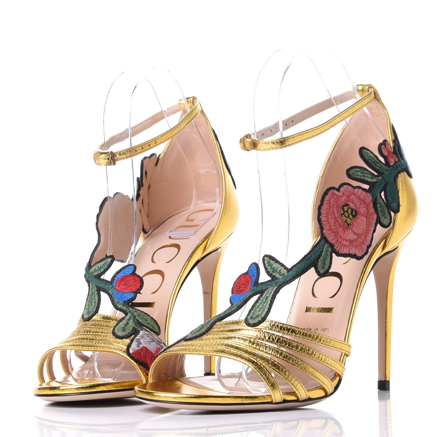 Gucci Metallic Nappa Ophelia High Heel Sandals 38 Gold 3 of 10