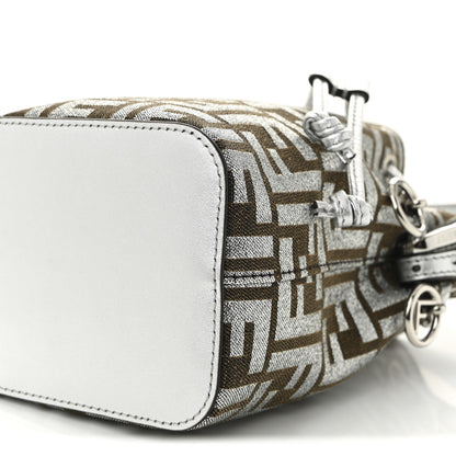 Fendi Vitello Catalan Mirror Canvas Fabric Jacquard FF 1974 Mini Mon Tresor Bucket Bag Ebano Argento 10 of 10