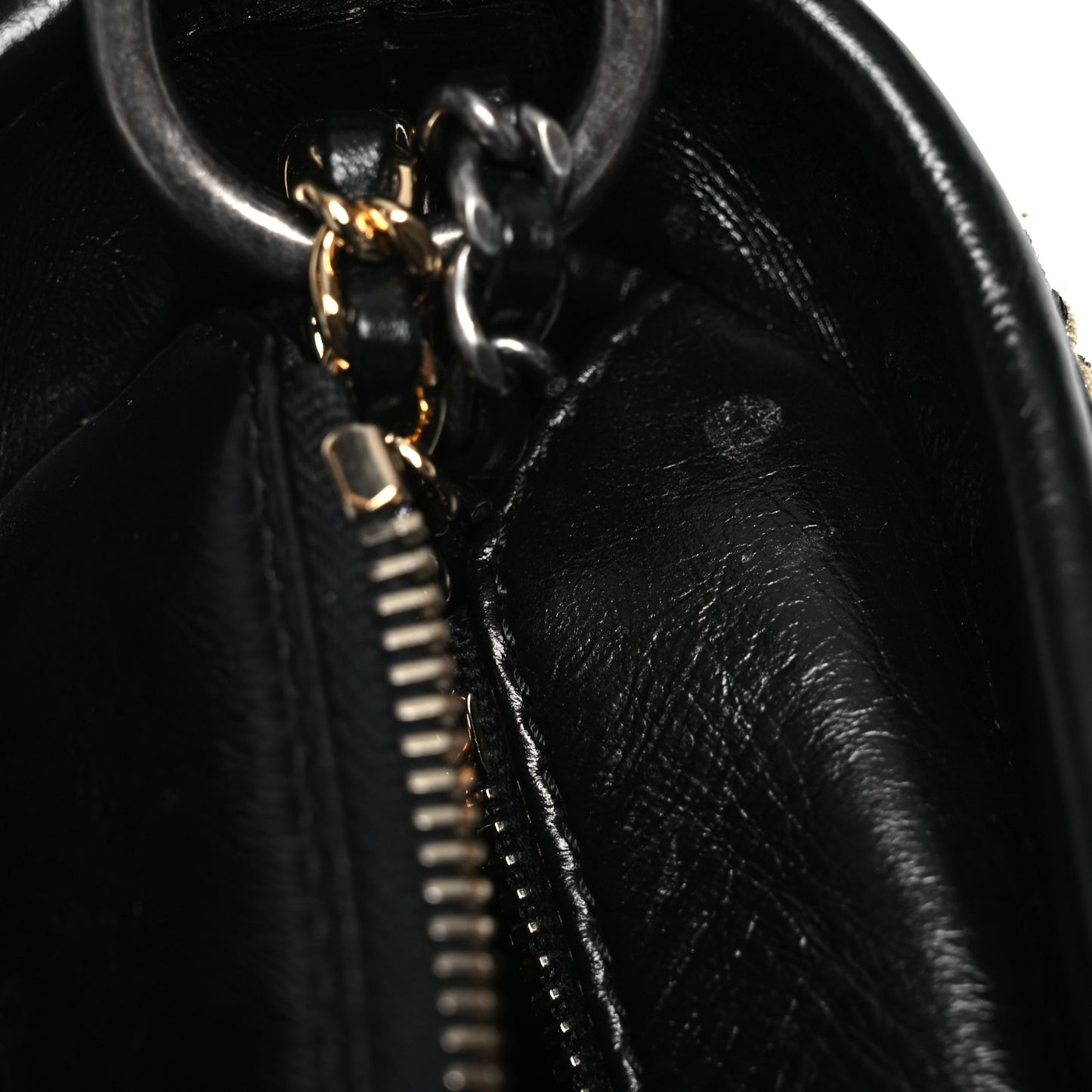 Tweed Calfskin Quilted Small Gabrielle Hobo Black Gold