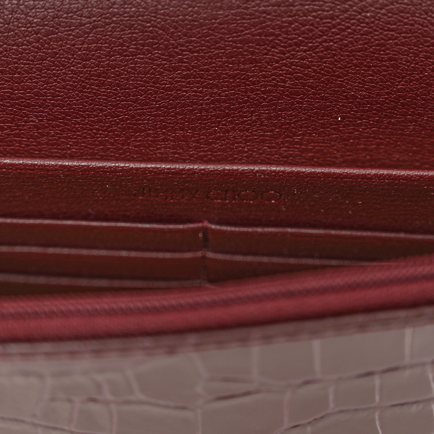 Calfskin Crocodile Embossed Palace Wallet On Chain Bordeaux