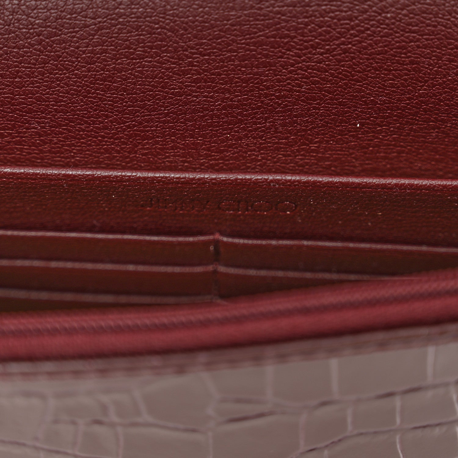 Jimmy Choo Calfskin Crocodile Embossed Palace Wallet On Chain Bordeaux 7 of 11