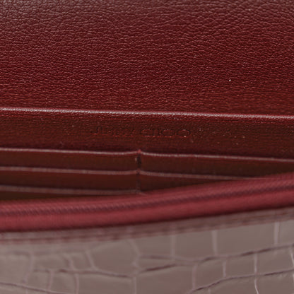 Jimmy Choo Calfskin Crocodile Embossed Palace Wallet On Chain Bordeaux 7 of 11