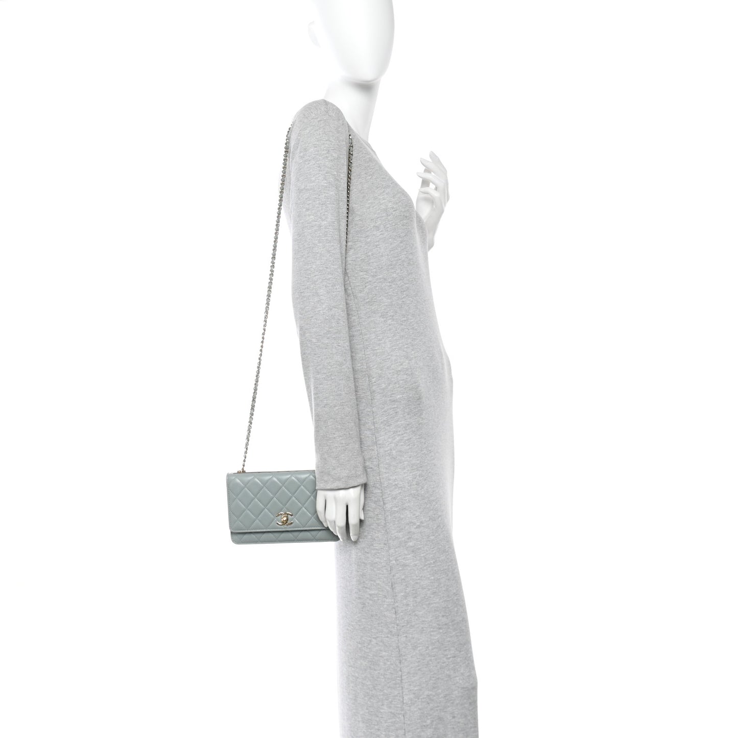 Lambskin Quilted Trendy CC Wallet On Chain WOC Grey