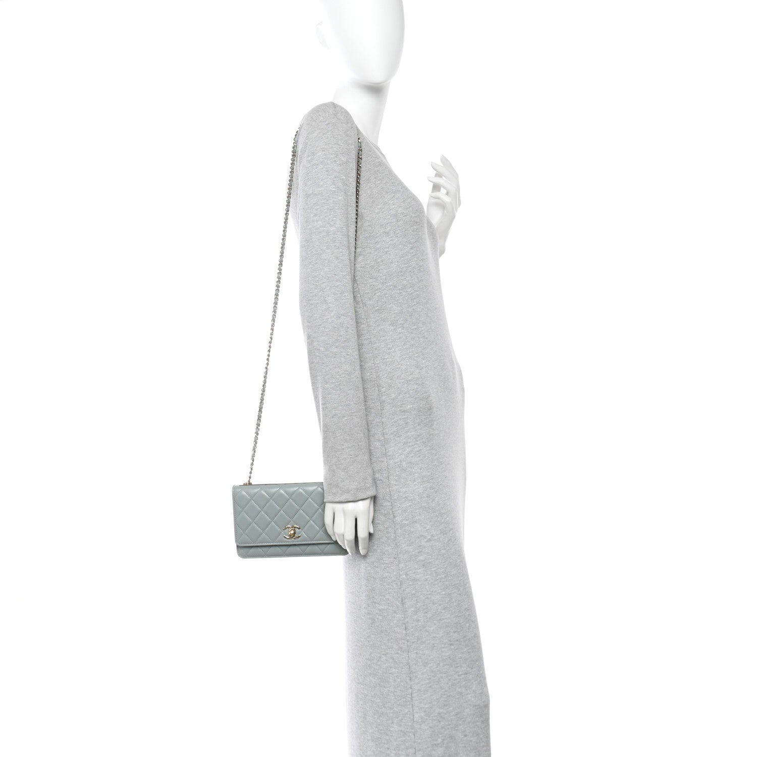 Chanel Lambskin Quilted Trendy CC Wallet On Chain WOC Grey 2 of 11
